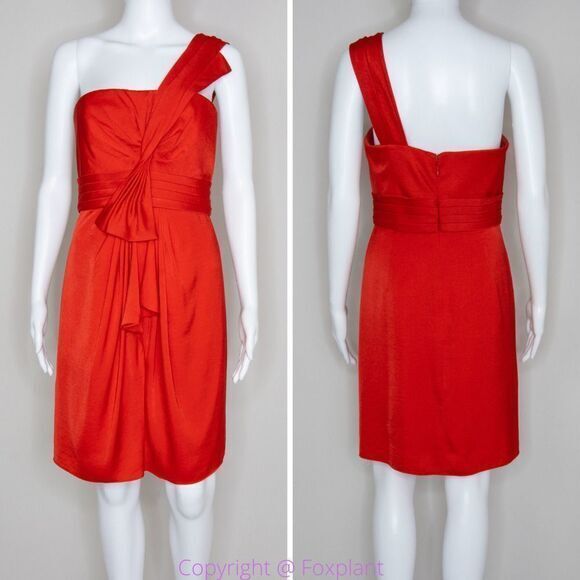 BCBGMaxAzria Palais One Shoulder‎ Cocktail Prom Dress, jewel red, size 8 - Picture 2 of 16